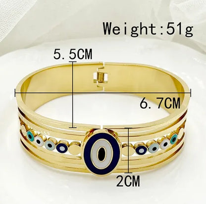 Roman Style Streetwear Commute Devil'S Eye Oval 304 Stainless Steel 14K Gold Plated Zircon Bangle In Bulk