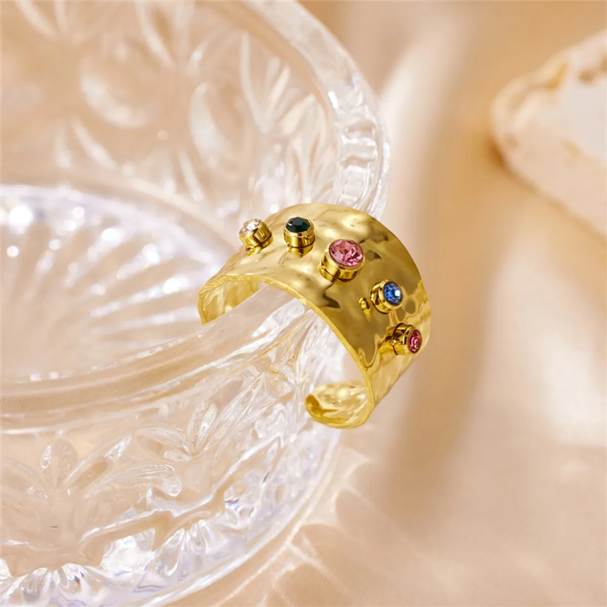 Roman Style Streetwear Geometric Stainless Steel Plating Inlay Zircon 18k Gold Plated Open Rings