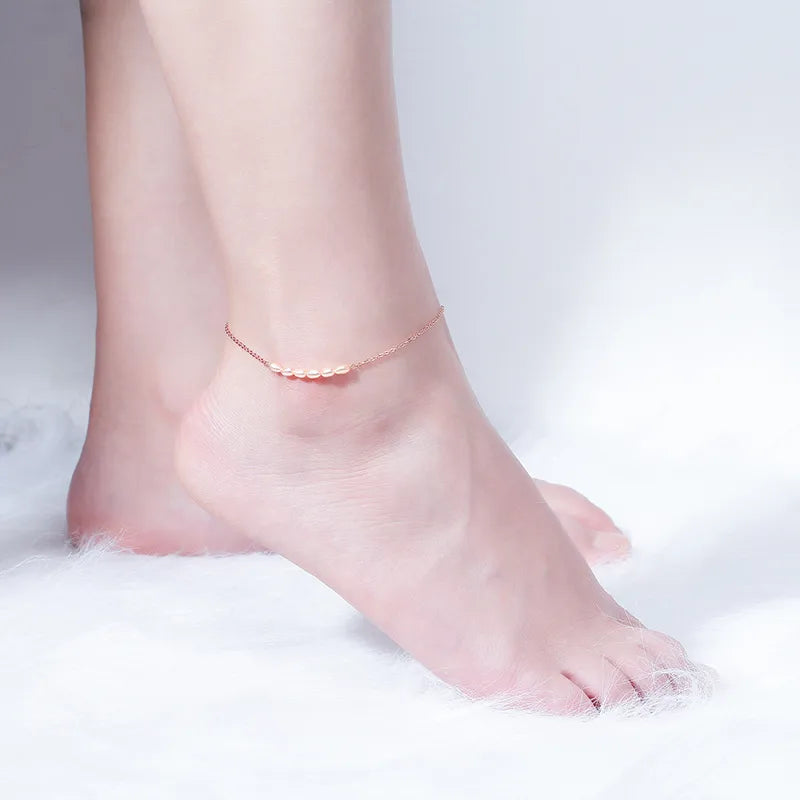 Romantic Beach Solid Color Freshwater Pearl Sterling Silver Plating Women'S Anklet