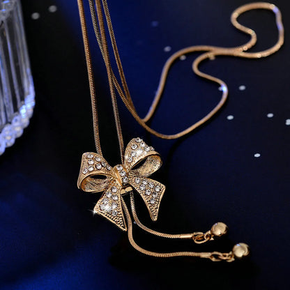 Romantic Bow Knot Alloy Plating Rhinestones Women's Pendant Necklace 1 Piece