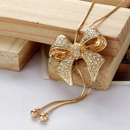 Romantic Bow Knot Alloy Plating Rhinestones Women's Pendant Necklace 1 Piece