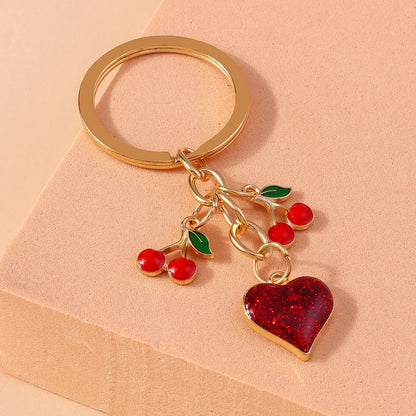 Romantic Cherry Heart Shape Alloy Bag Pendant Keychain