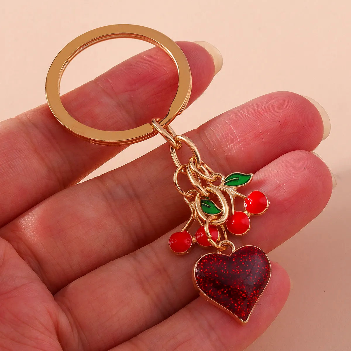 Romantic Cherry Heart Shape Alloy Bag Pendant Keychain