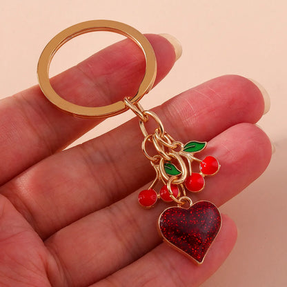 Romantic Cherry Heart Shape Alloy Bag Pendant Keychain