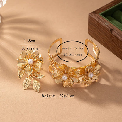 Romantic Classic Style Commute Flower Petal Floral 14K Gold Plated Alloy Wholesale Jewelry Set