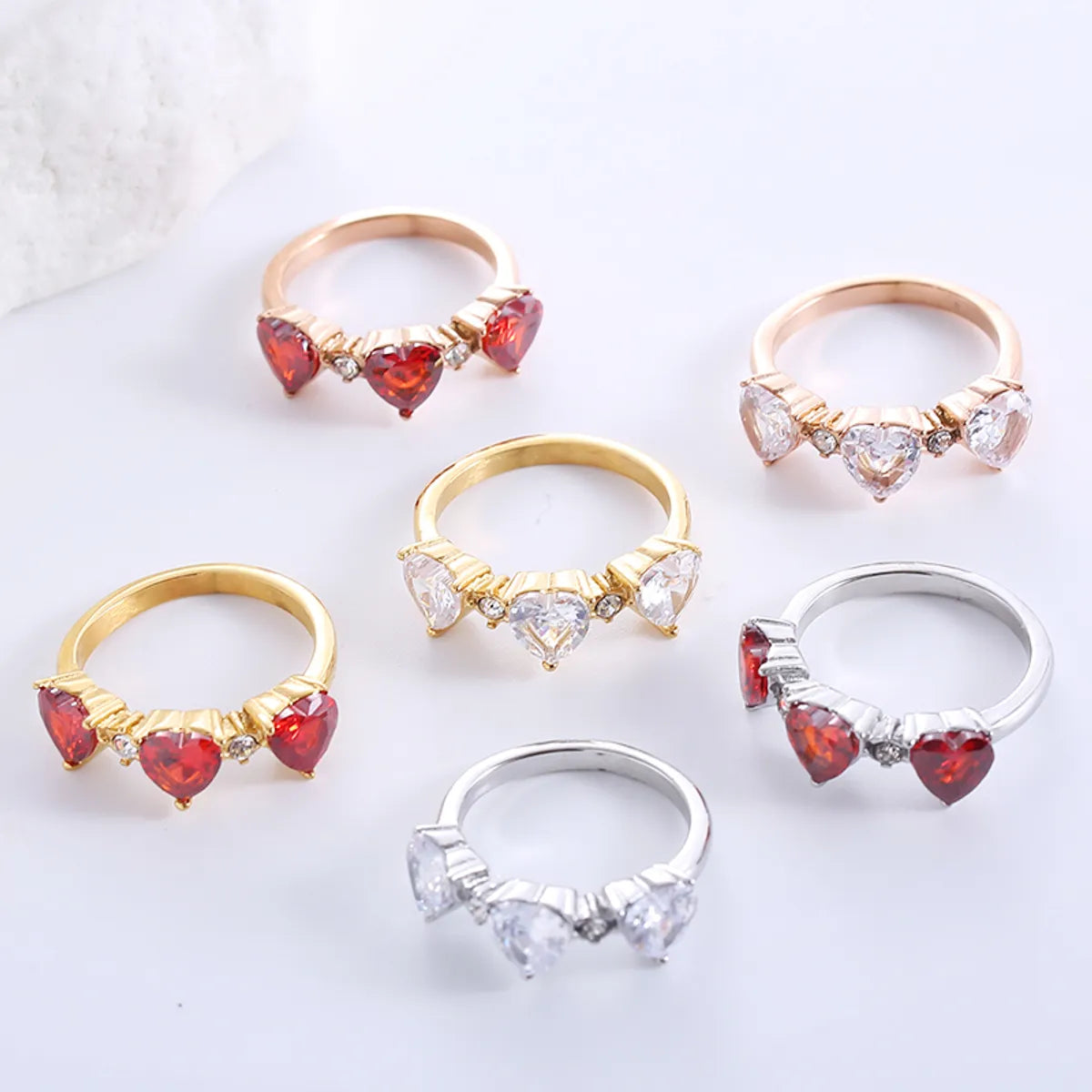 Romantic Classic Style Heart Shape Stainless Steel Plating Inlay Zircon 18k Gold Plated Rose Gold Plated Rings