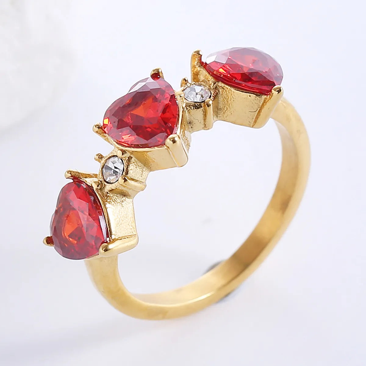 Romantic Classic Style Heart Shape Stainless Steel Plating Inlay Zircon 18k Gold Plated Rose Gold Plated Rings