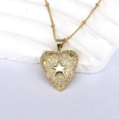 Romantic Cross Star Heart Shape Copper 18k Gold Plated Zircon Pendant Necklace In Bulk