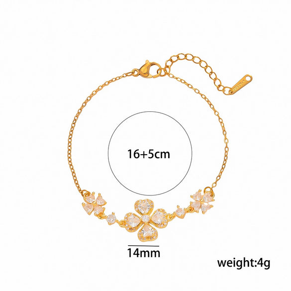Romantic Double Flower Titanium Steel Ring Bracelet And Necklace Jewelry Set With Rose Gold Plated Copper Accents For Women