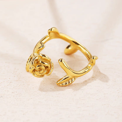 Romantic Flower Titanium Steel Open Ring Plating Stainless Steel Rings