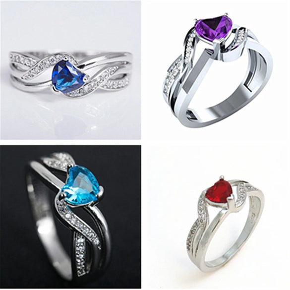 Romantic Heart Shape Copper Inlay Zircon Rings