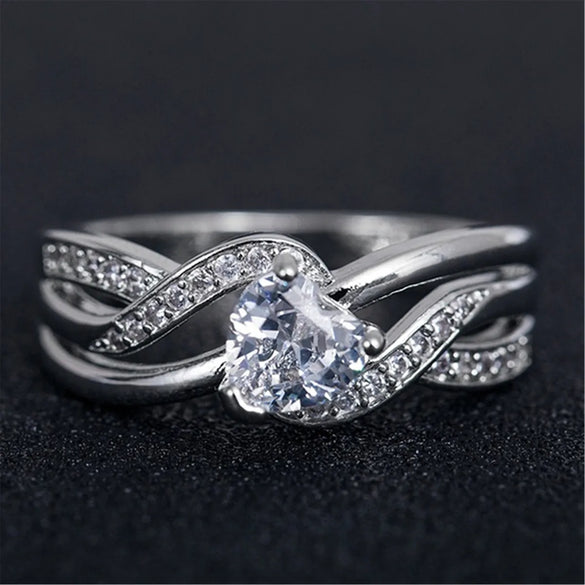 Romantic Heart Shape Copper Inlay Zircon Rings