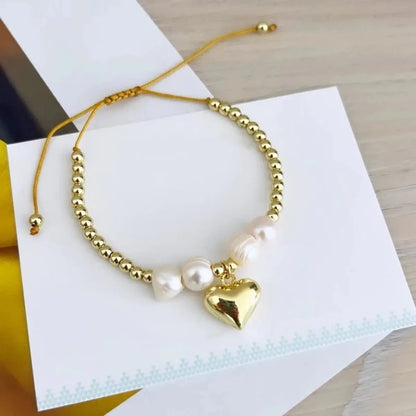 Romantic Heart Shape Freshwater Pearl Metal Wholesale Bracelets