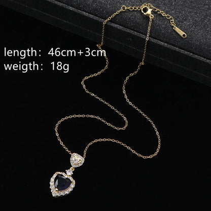 Romantic Heart Shape Stainless Steel Titanium Steel Inlay Artificial Gemstones Pendant Necklace