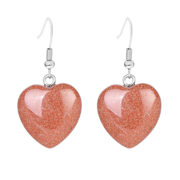 Romantic Heart Shaped Natural Stone And Copper Fish Hook Earrings Minimalist Semi Precious Crystal Earrings