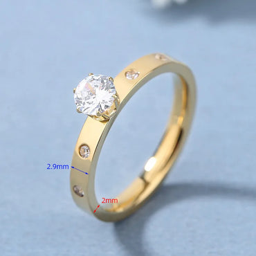 Wholesale Jewelry Romantic Shiny Round Titanium Steel Rhinestones Zircon 18K Gold Plated Polishing Plating Inlay Rings