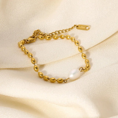 Romantic Simple Style Classic Style Geometric Stainless Steel Freshwater Pearl Plating 18k Gold Plated Bracelets