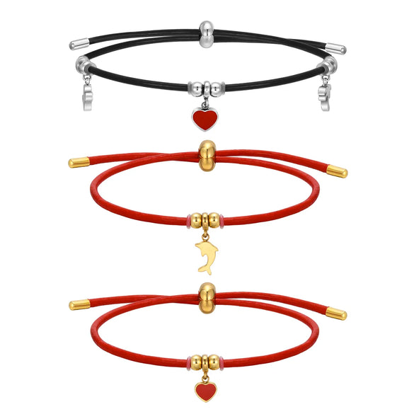 Wholesale Jewelry Romantic Simple Style Dolphin Heart Shape 201 Stainless Steel Leather Plating Bracelets