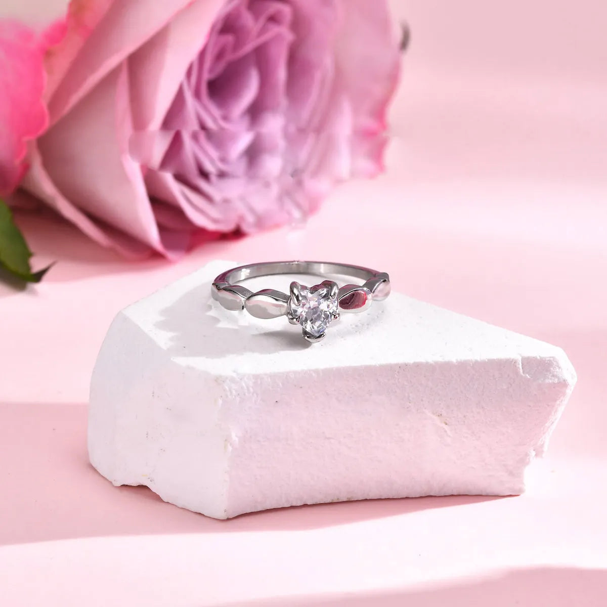 Romantic Simple Style Heart Shape Stainless Steel Zircon Rings