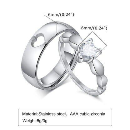 Romantic Simple Style Heart Shape Stainless Steel Zircon Rings