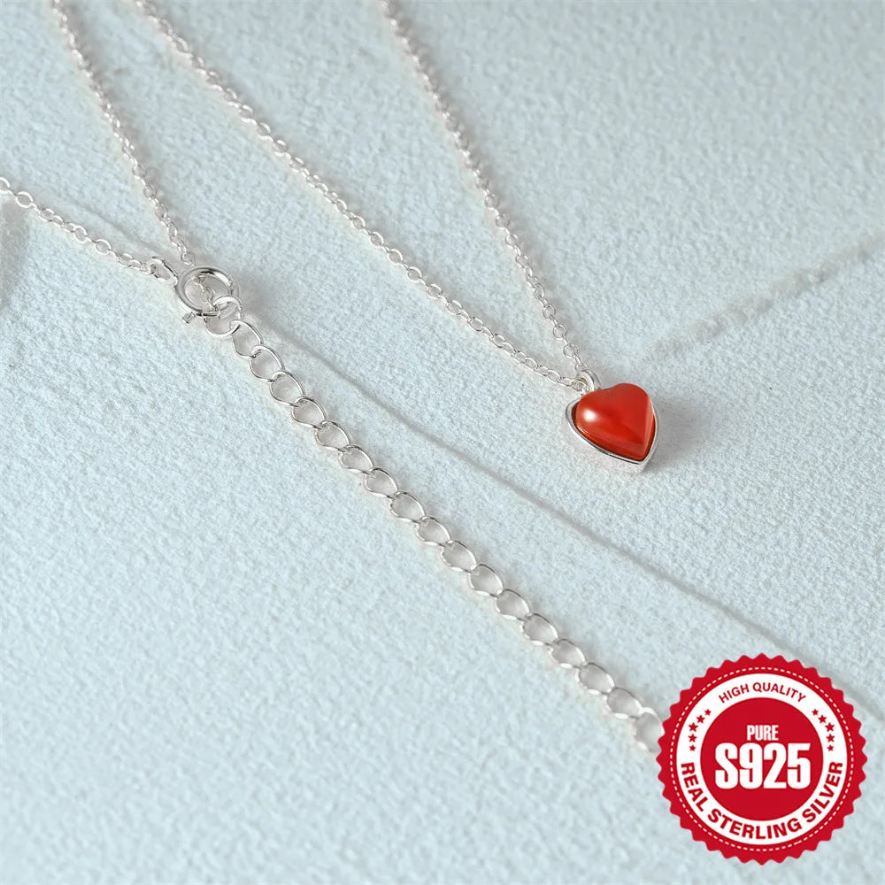 Romantic Simple Style Heart Shape Sterling Silver Enamel Plating Pendant Necklace