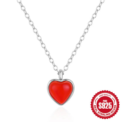 Romantic Simple Style Heart Shape Sterling Silver Enamel Plating Pendant Necklace