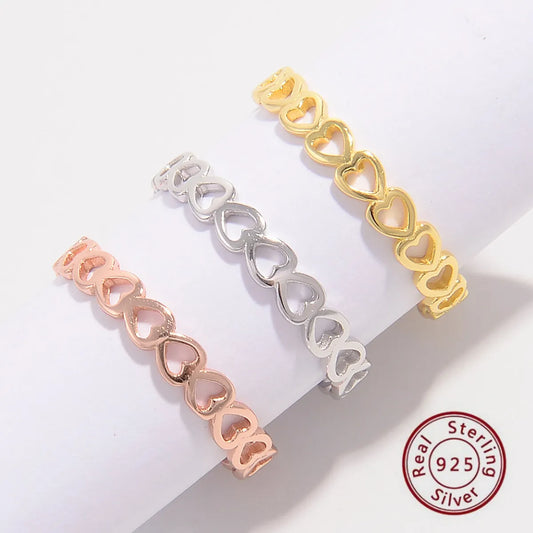 Romantic Simple Style Heart Shape Sterling Silver Hollow Out 14k Gold Plated White Gold Plated Rings