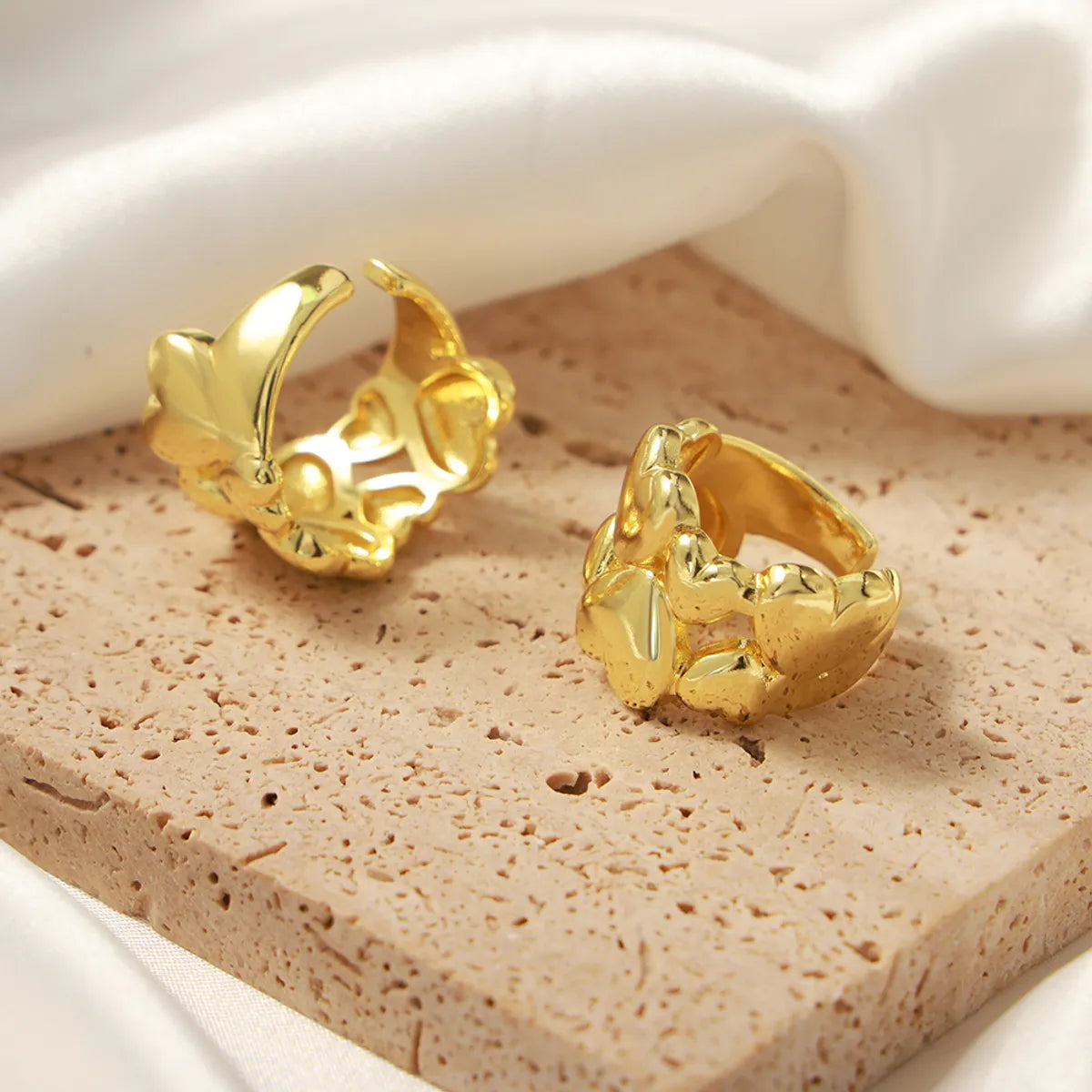 Romantic Simple Style Korean Style Heart Shape Copper Plating 18k Gold Plated Open Rings