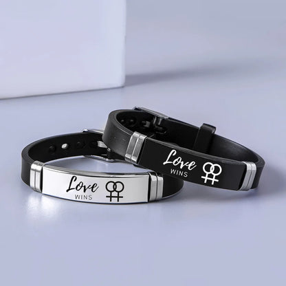 Romantic Simple Style Letter 304 Stainless Steel Silica Gel Plating Carving Silver Plated Men'S Bracelets