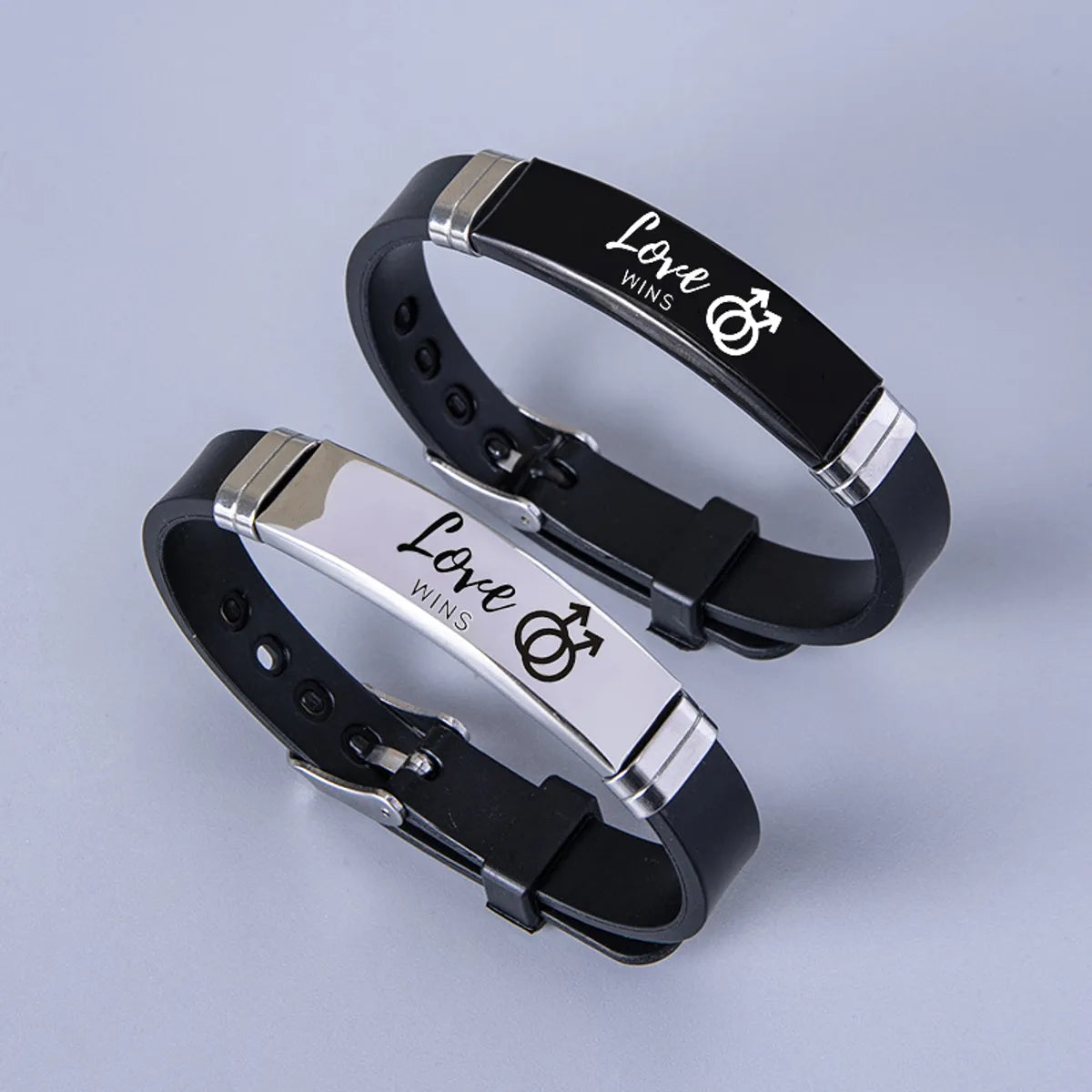 Romantic Simple Style Letter 304 Stainless Steel Silica Gel Plating Carving Silver Plated Men'S Bracelets