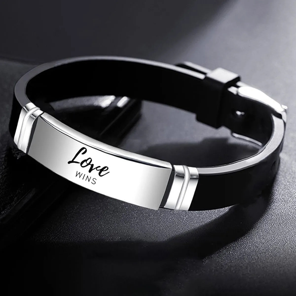 Romantic Simple Style Letter 304 Stainless Steel Silica Gel Plating Carving Silver Plated Men'S Bracelets