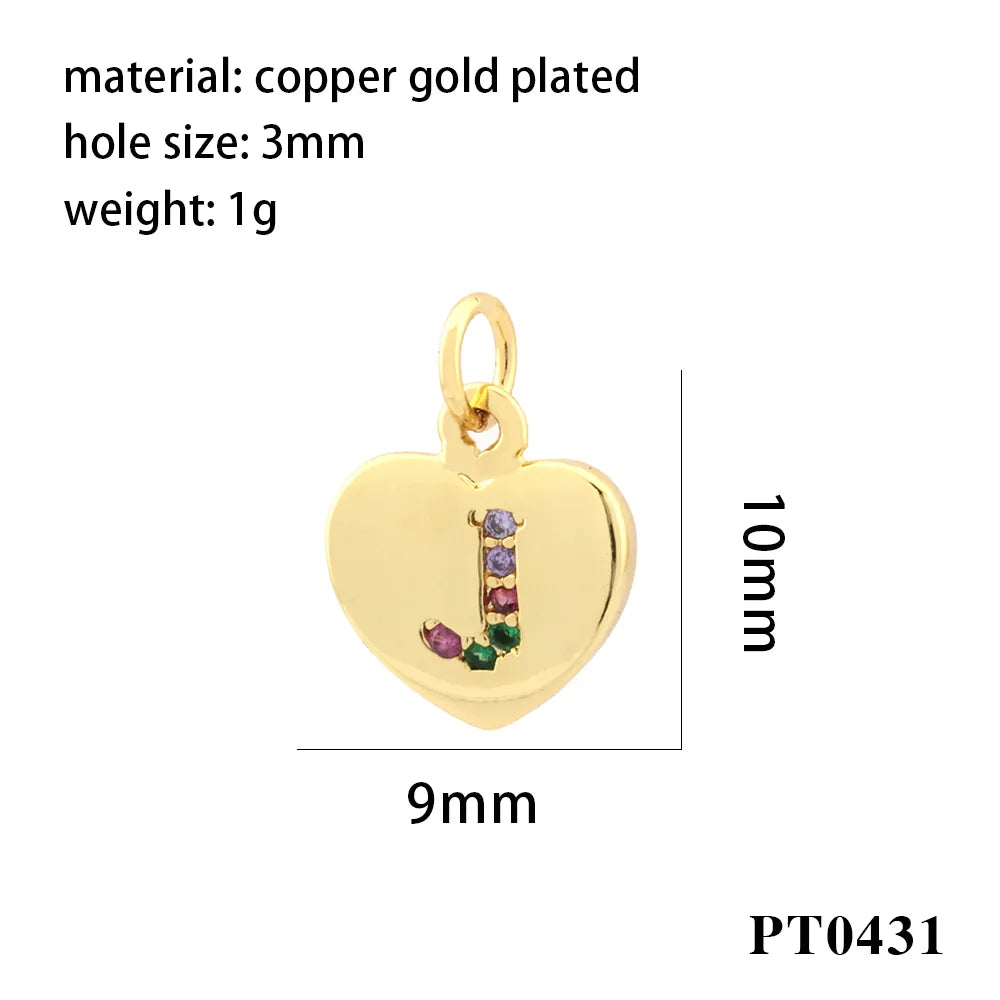 Romantic Simple Style Letter Heart Shape Copper Plating Inlay Zircon 18k Gold Plated Charms