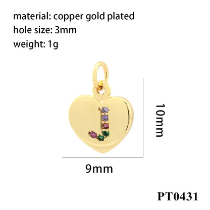 Romantic Simple Style Letter Heart Shape Copper Plating Inlay Zircon 18k Gold Plated Charms