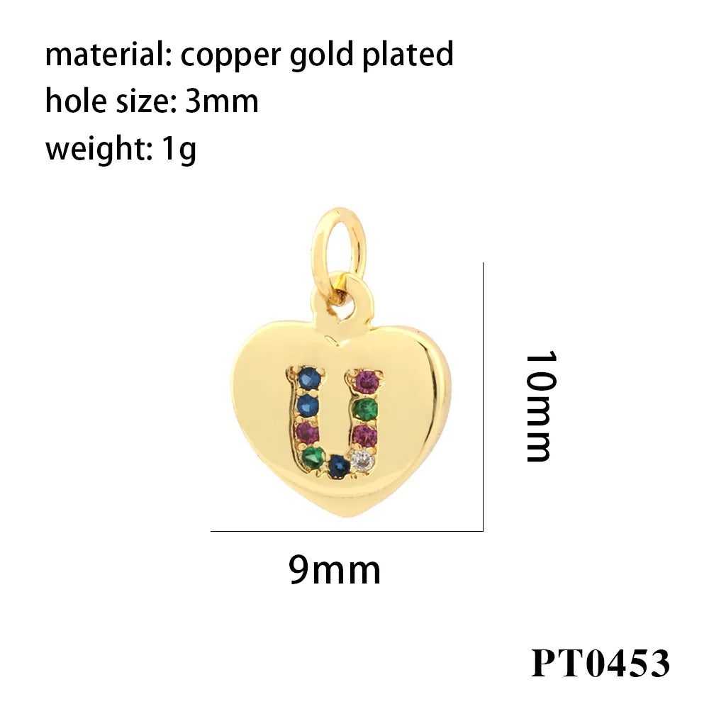 Romantic Simple Style Letter Heart Shape Copper Plating Inlay Zircon 18k Gold Plated Charms