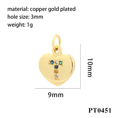 Romantic Simple Style Letter Heart Shape Copper Plating Inlay Zircon 18k Gold Plated Charms