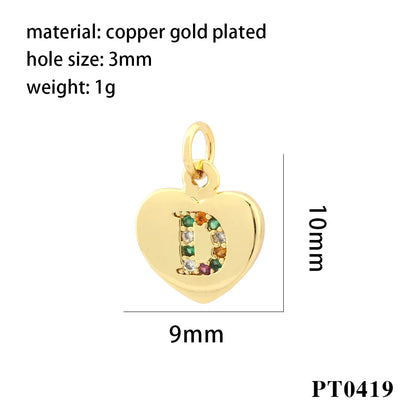 Romantic Simple Style Letter Heart Shape Copper Plating Inlay Zircon 18k Gold Plated Charms