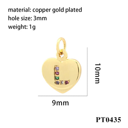 Romantic Simple Style Letter Heart Shape Copper Plating Inlay Zircon 18k Gold Plated Charms