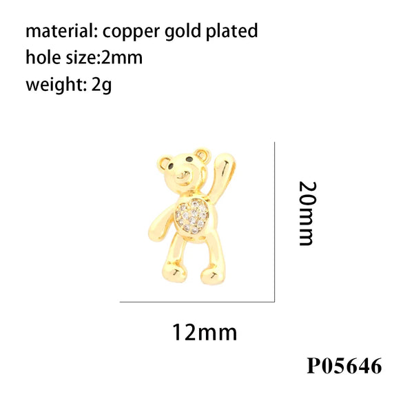 Romantic Simple Style Pentagram Bear Heart Shape Copper Plating Inlay Zircon 18k Gold Plated Charms