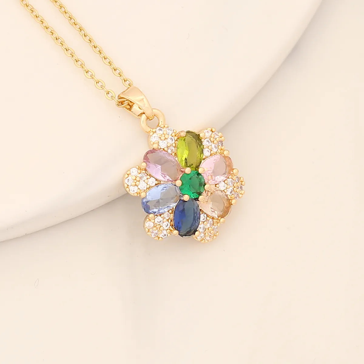 Romantic Sweet Commute Heart Shape Flower Copper Plating Inlay Zircon Pendant Necklace