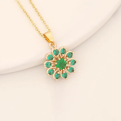 Romantic Sweet Commute Heart Shape Flower Copper Plating Inlay Zircon Pendant Necklace