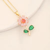 Romantic Sweet Commute Heart Shape Flower Copper Plating Inlay Zircon Pendant Necklace