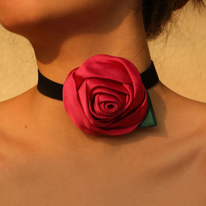 Romantic Sweet Commute Rose Stainless Steel Cloth Velvet Handmade Women's Choker