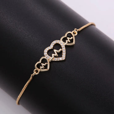 Romantic Sweet Heart Shape Rope Copper Plating Inlay Zircon 18k Gold Plated Bracelets