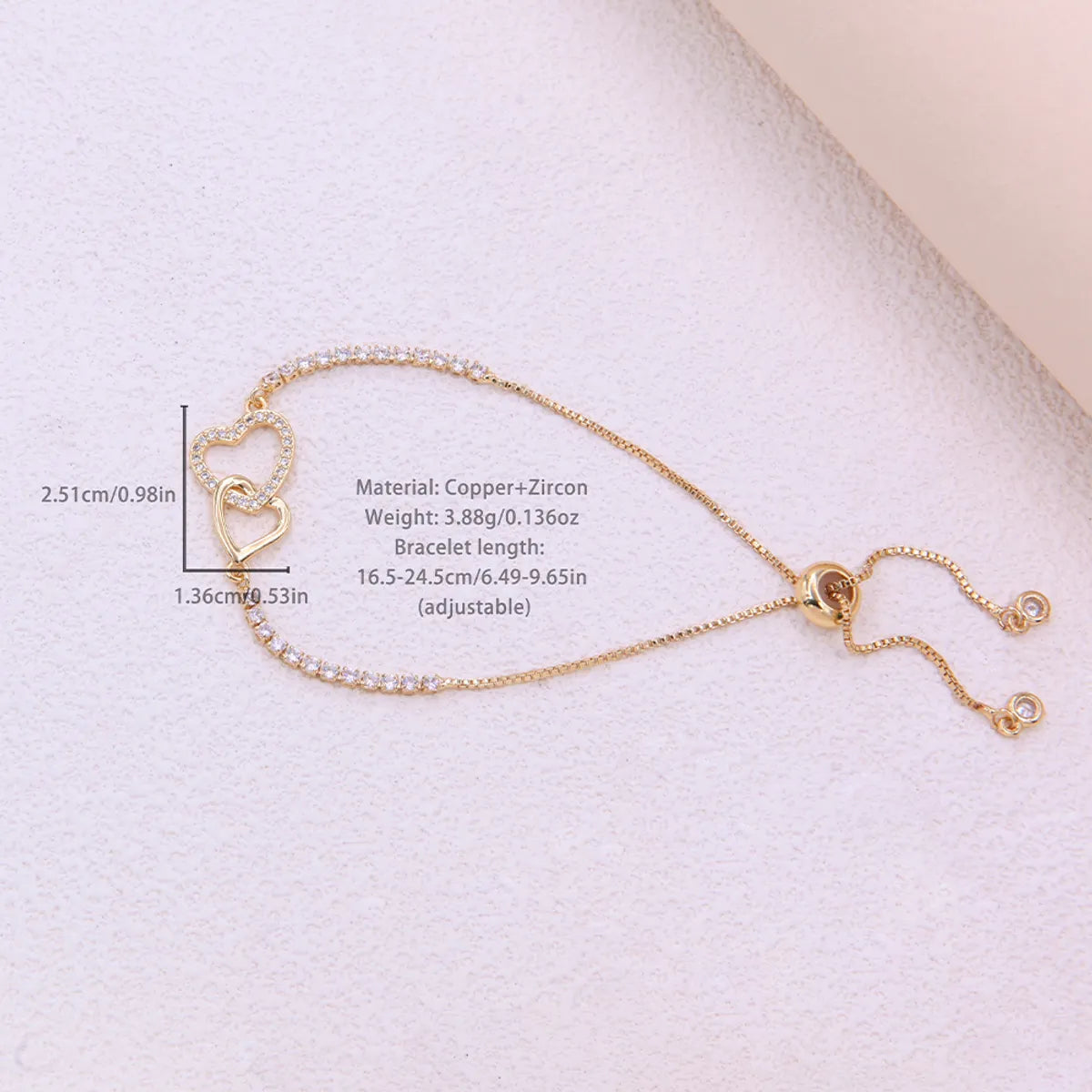 Romantic Sweet Heart Shape Rope Copper Plating Inlay Zircon 18k Gold Plated Bracelets