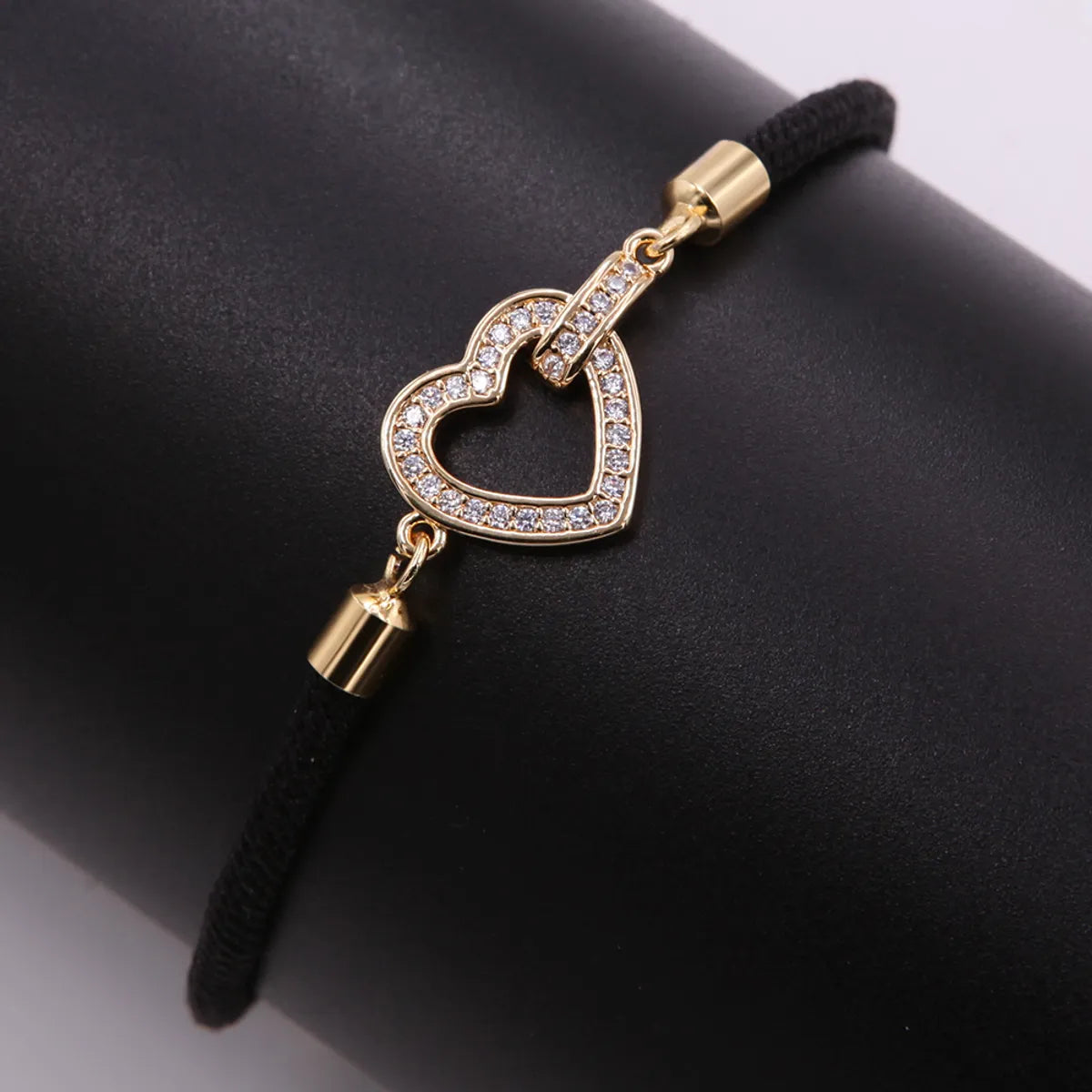 Romantic Sweet Heart Shape Rope Copper Plating Inlay Zircon 18k Gold Plated Bracelets