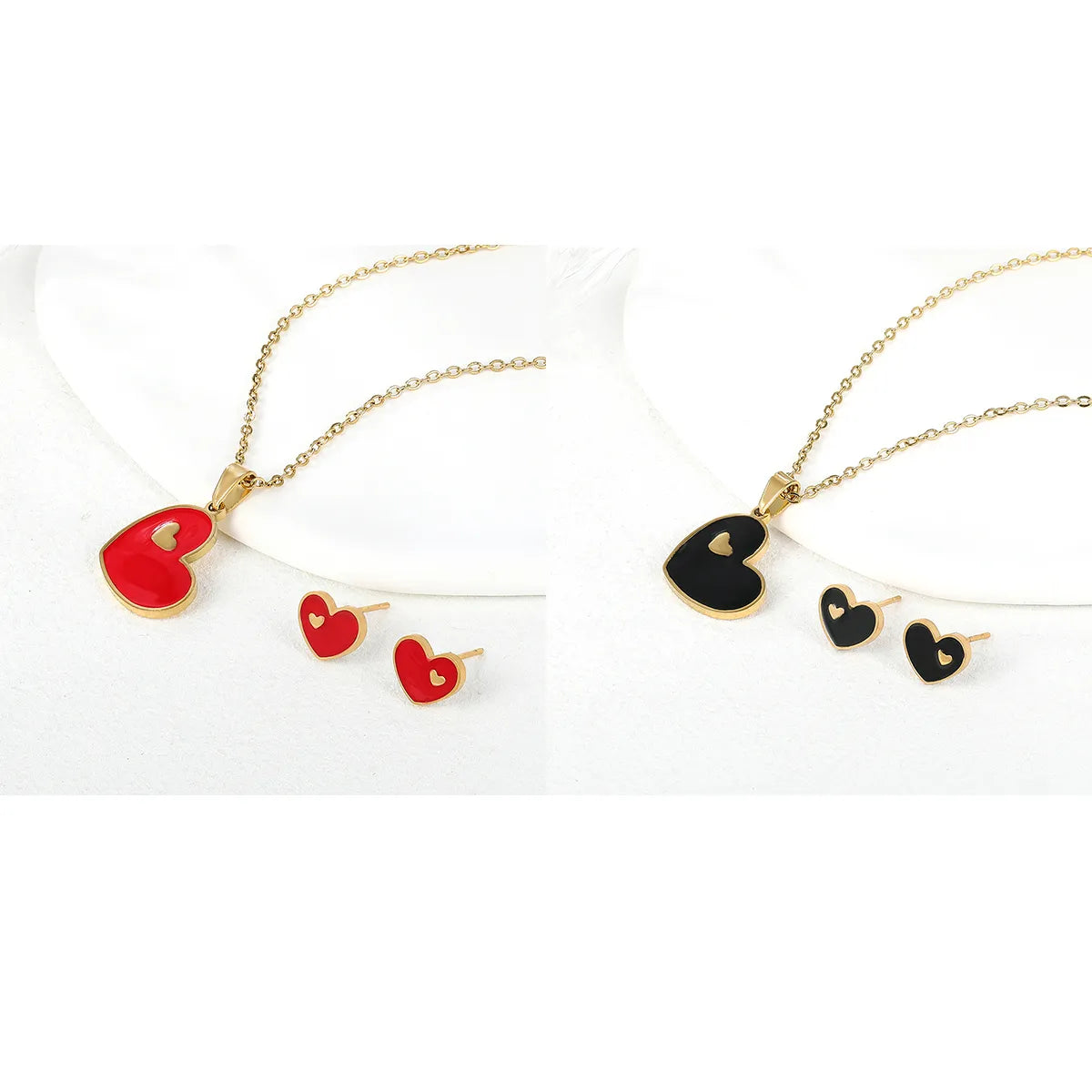 Romantic Sweet Heart Shape Stainless Steel Enamel Plating 18k Gold Plated Women's Earrings Necklace