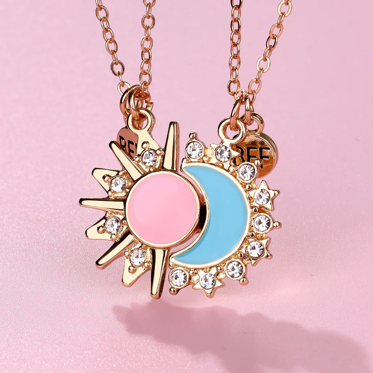 Romantic Sweet Korean Style Sun Moon Alloy Copper Inlay Artificial Rhinestones K Gold Plated Women'S Pendant Necklace