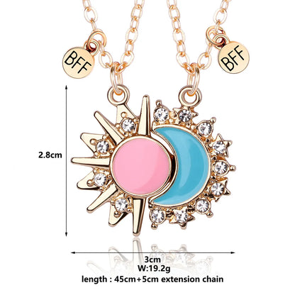 Romantic Sweet Korean Style Sun Moon Alloy Copper Inlay Artificial Rhinestones K Gold Plated Women'S Pendant Necklace