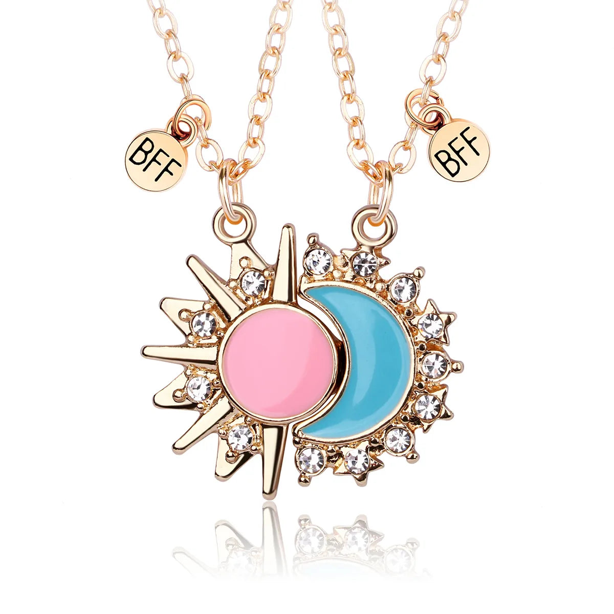 Romantic Sweet Korean Style Sun Moon Alloy Copper Inlay Artificial Rhinestones K Gold Plated Women'S Pendant Necklace