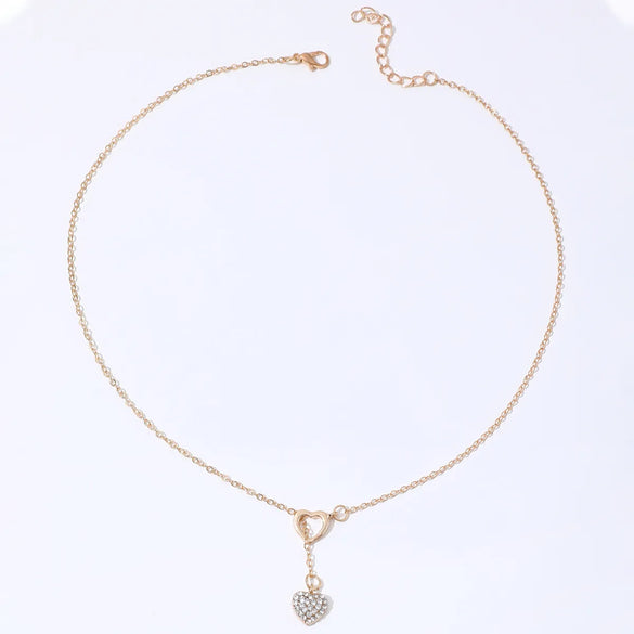 Romantic Sweet Shiny Heart Shape Rhinestones Alloy Iron Wholesale Pendant Necklace